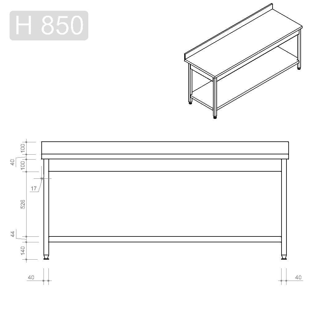 Arbeitstisch Profi 700 / mit Grundboden & Aufkantung B:2000