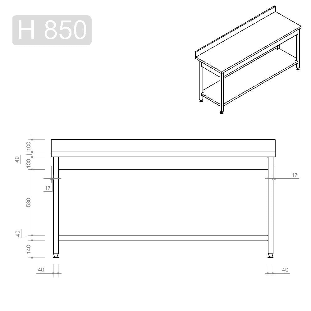 Arbeitstisch Profi 600 / mit Grundboden & Aufkantung B:1800