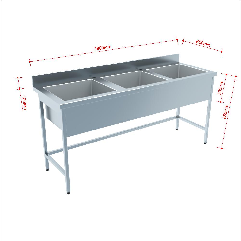 Spültisch Profi 600 /3 Becken mit Aufkantung B:1800