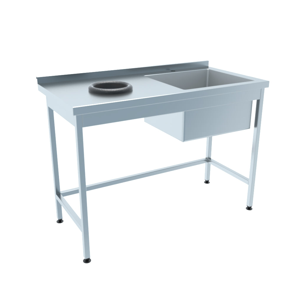 Spültische mit Abfallloch Profi 600 / 1 Becken mit Aufkantung B:1200