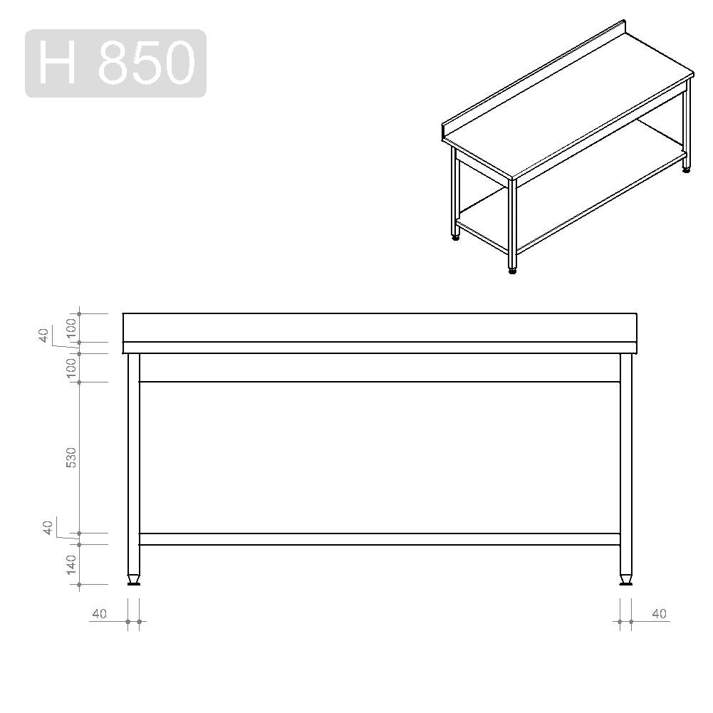 Arbeitstisch Profi 700 / mit Grundboden & Aufkantung B:1800