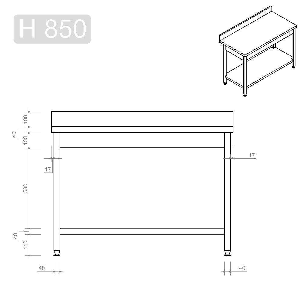 Arbeitstisch Profi 600 / mit Grundboden & Aufkantung B:1200