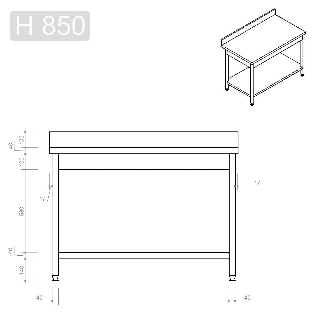 Arbeitstisch Profi 700 / mit Grundboden & Aufkantung B:1200