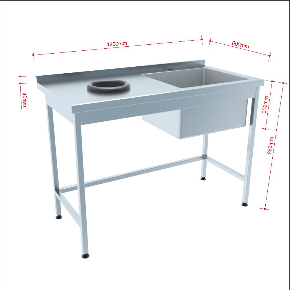 Spültische mit Abfallloch Profi 600 / 1 Becken  mit Aufkantung B:1200